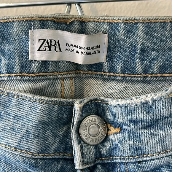 Zara Blue Straight Fit Jeans with Distressing - Size 12 - Picture 6 of 8